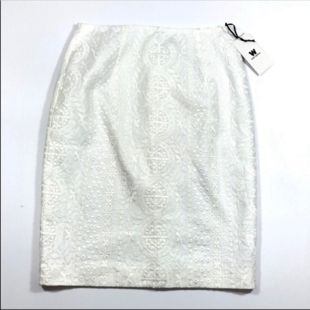 NWT W by Worth White Embroidered Pencil Skirt